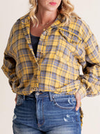Women's Mineral Washed Button Down Plaid Flannel Shirt