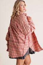 Women's Mineral Washed Button Down Plaid Flannel Shirt