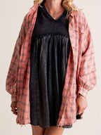 Women's Mineral Washed Button Down Plaid Flannel Shirt