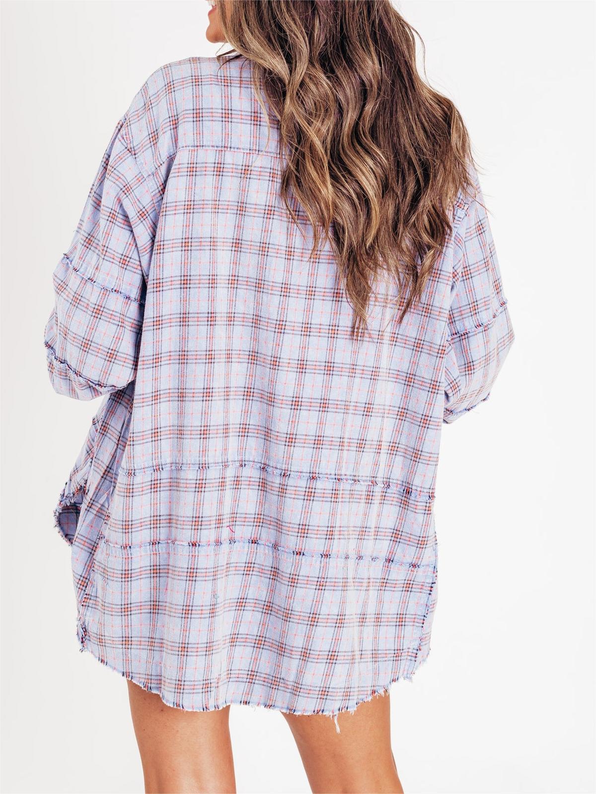 Women's Mineral Washed Button Down Plaid Flannel Shirt