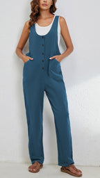 Women's Adjustable Straps Button Up Jumpsuit
