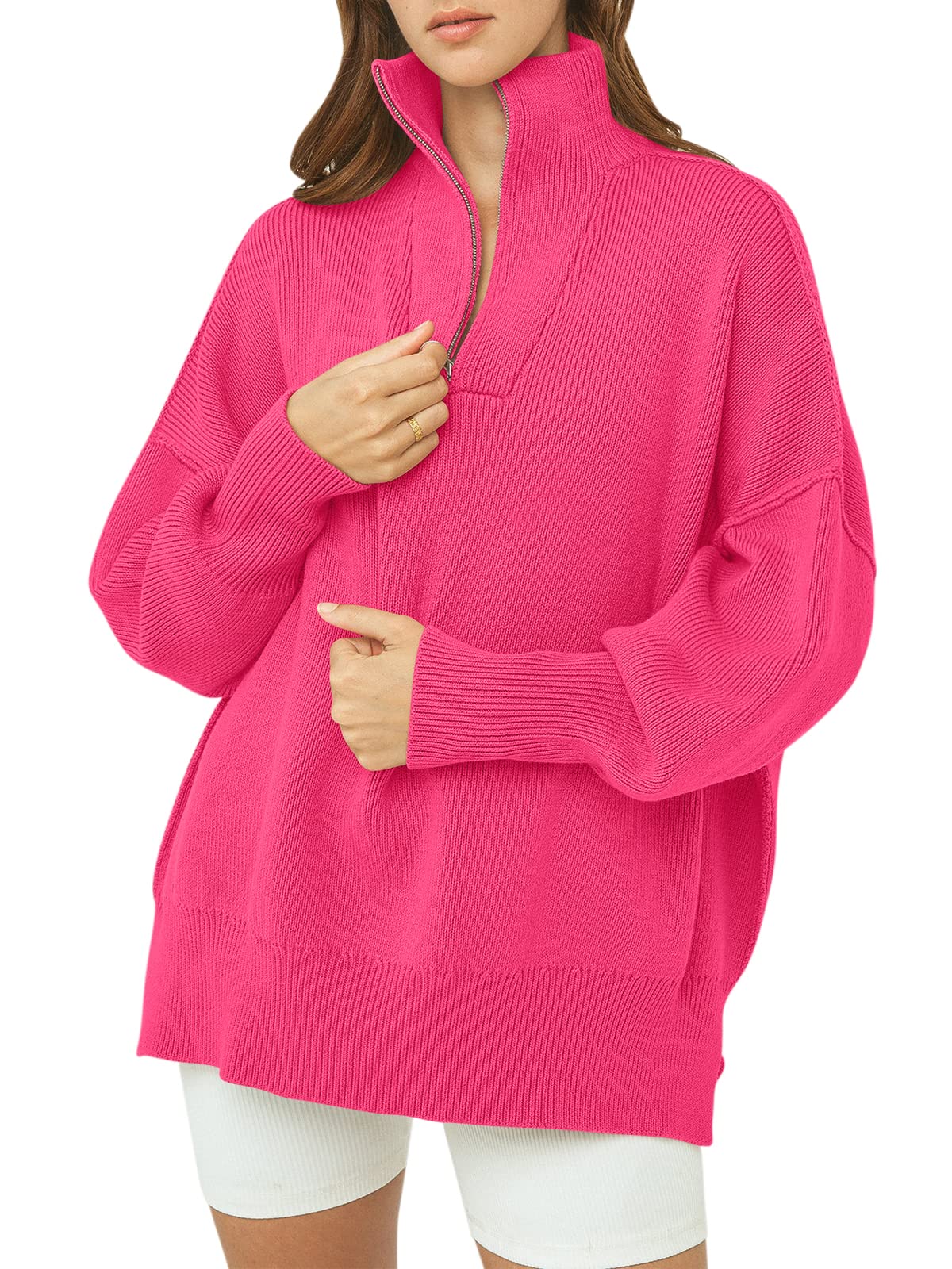 Women's Oversized Quarter Zip Sweater Pullover