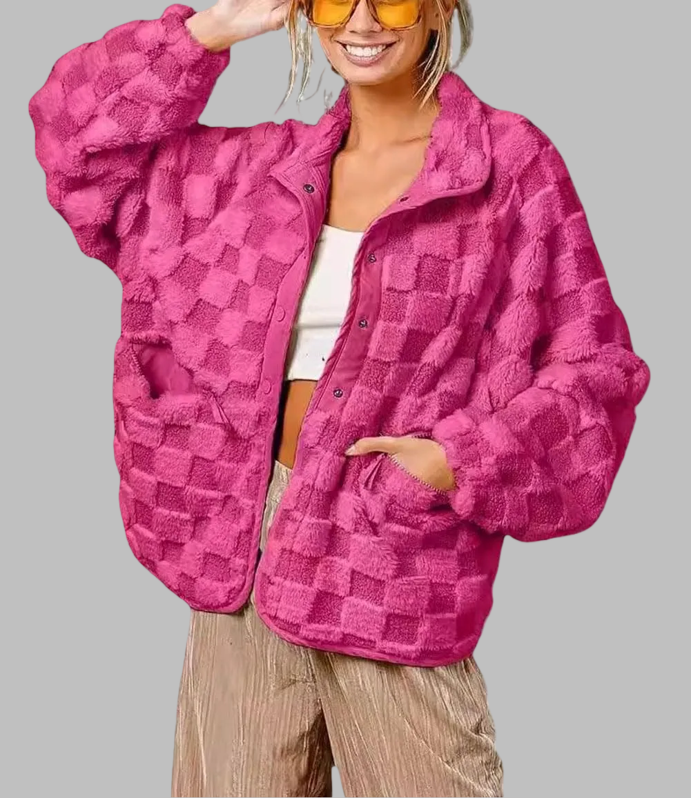 Women's Winter Casual Checkered Fleece Sherpa Jacket
