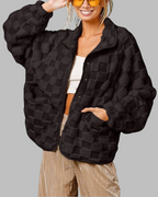 Women's Winter Casual Checkered Fleece Sherpa Jacket