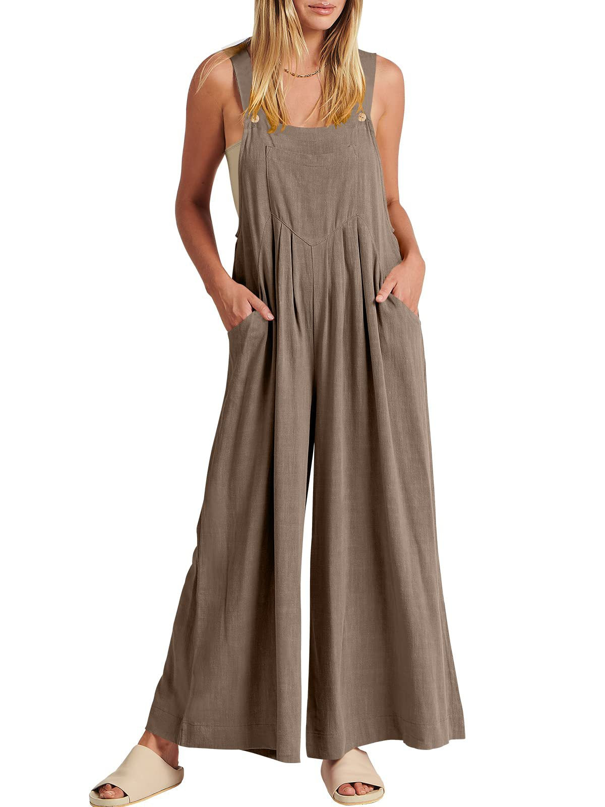 Sleeveless Wide Leg Jumpsuit with Pockets
