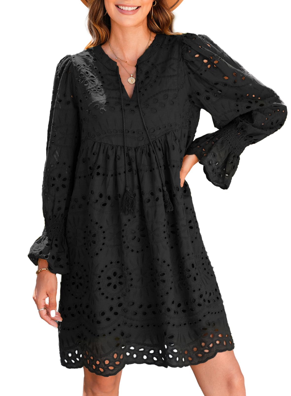 Women's V Neck Eyelet Lace Dress
