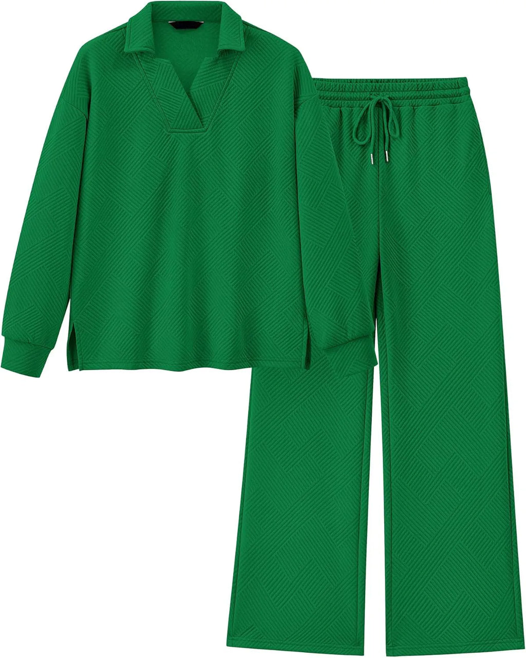 Women's Lapel V Neck Textured Lounge Sets