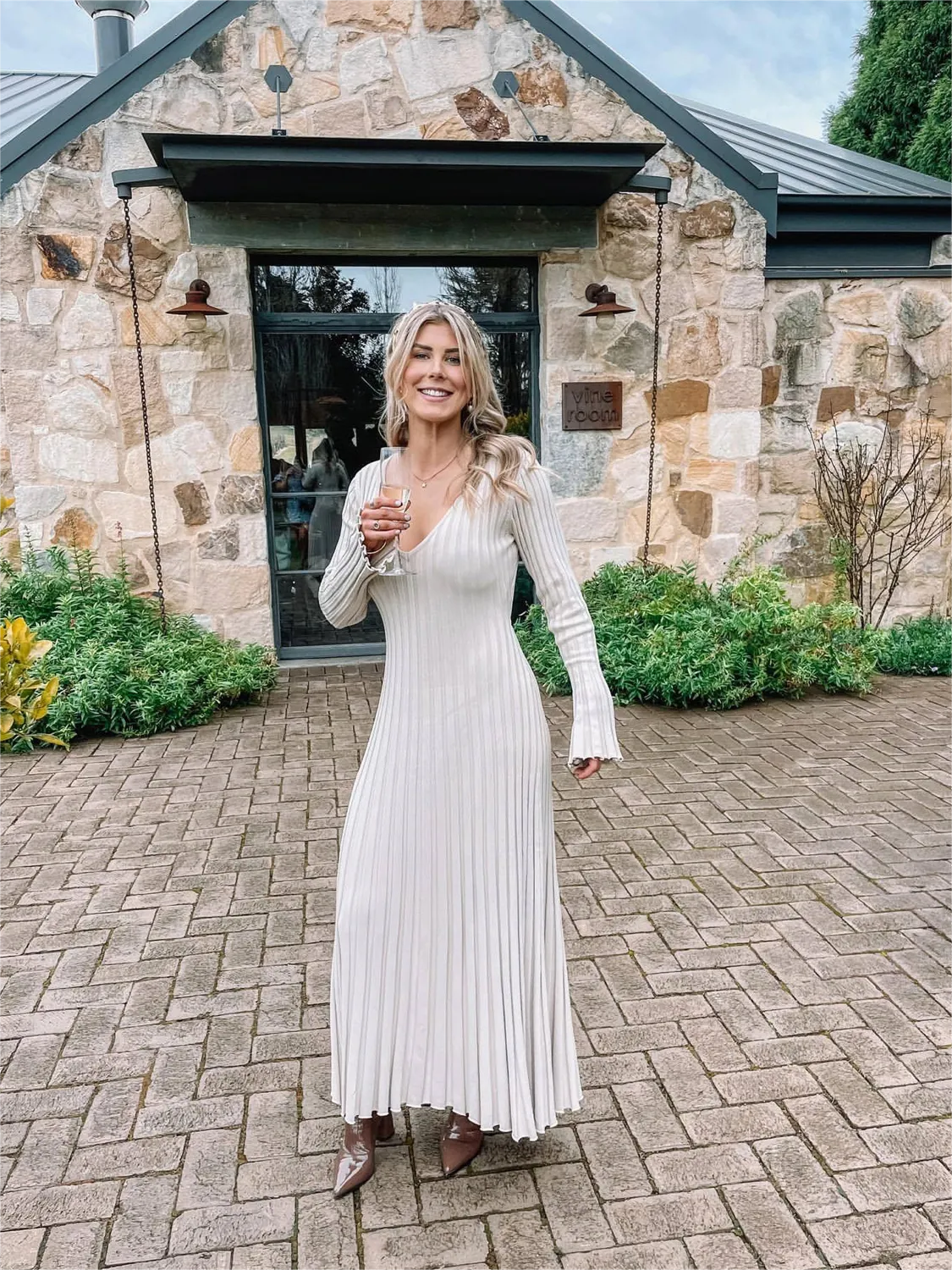 Fall New Sleeved Knit Midi Dress