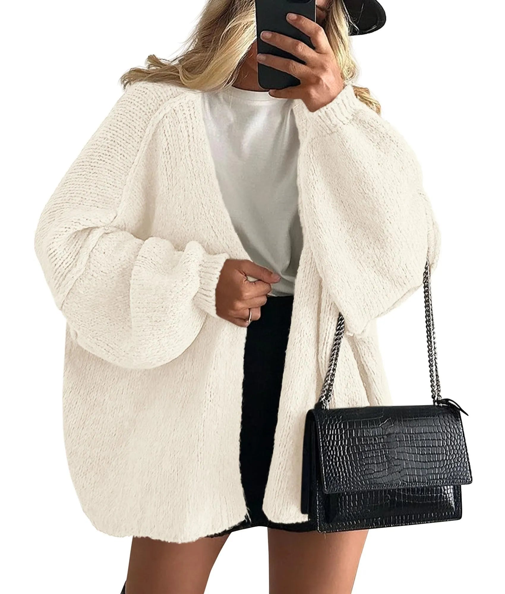 Women's Oversized Lantern Sleeve Sweater Cardigan