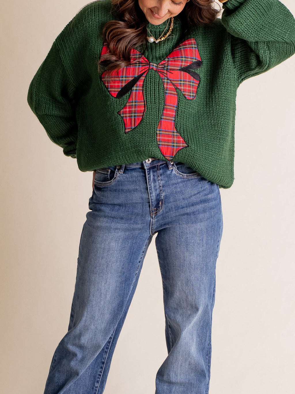 Women's Plaid Bow Sweater