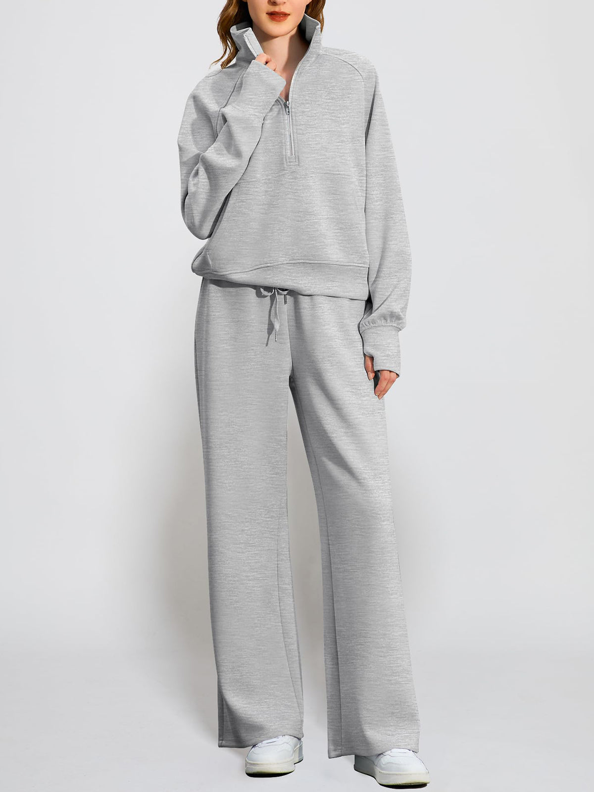 Women's Oversized Half Zip 2 Piece Sweatsuit Set