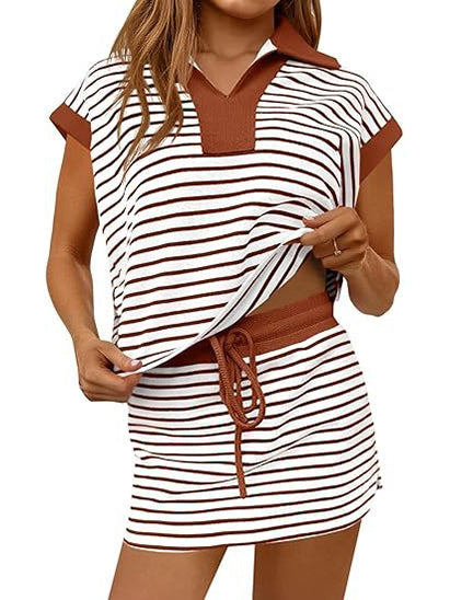 Women's Striped V-neck Two-piece set