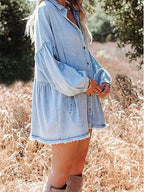 Women's Oversized Denim Shirt Dress With Pockets