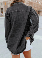 Women's Button Down Raw Edge Denim Jacket
