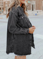Women's Button Down Raw Edge Denim Jacket