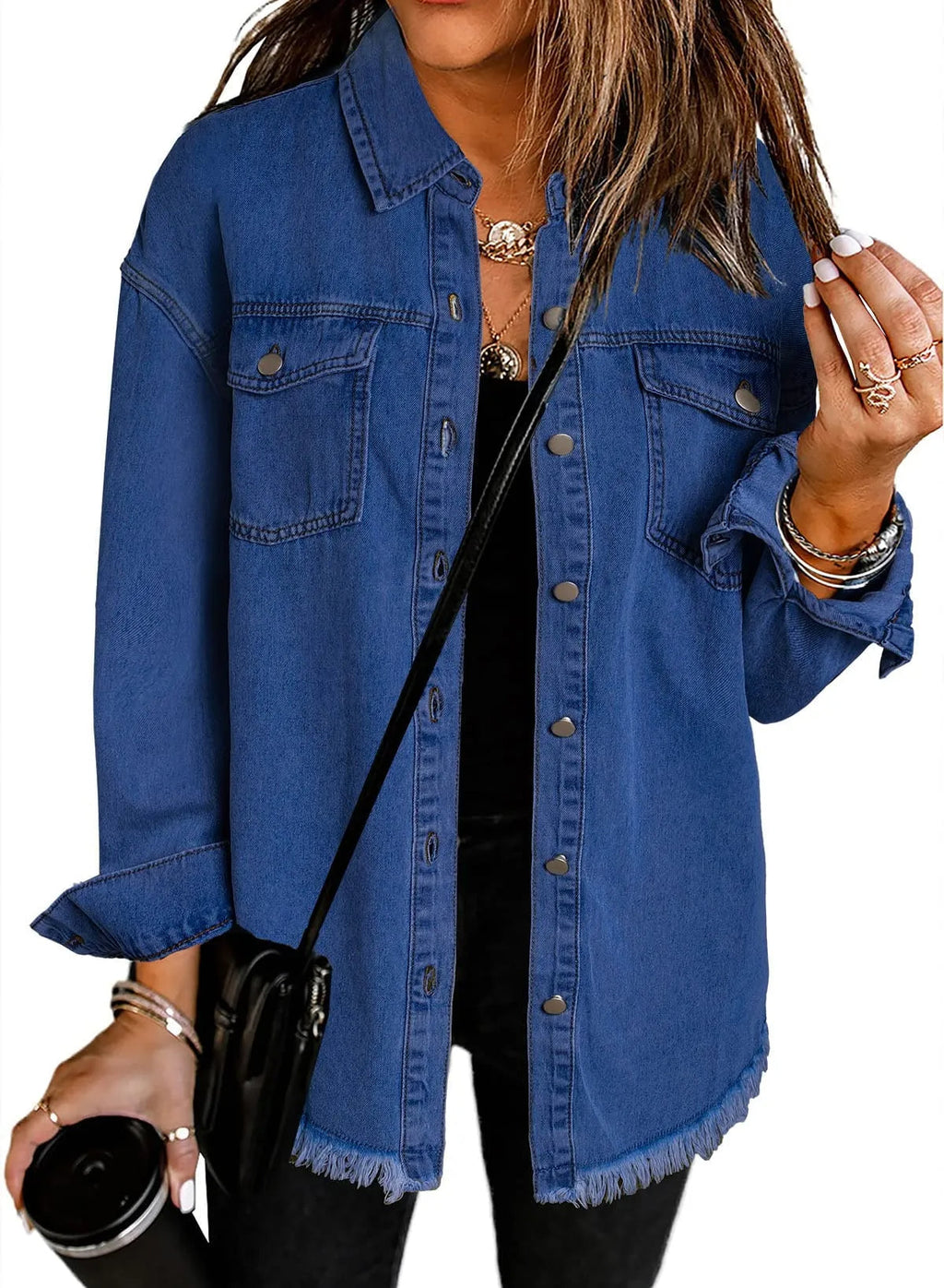 Women's Button Down Raw Edge Denim Jacket