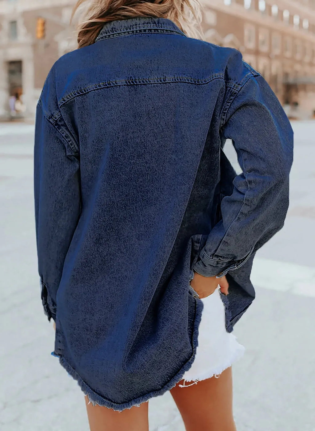 Women's Button Down Raw Edge Denim Jacket