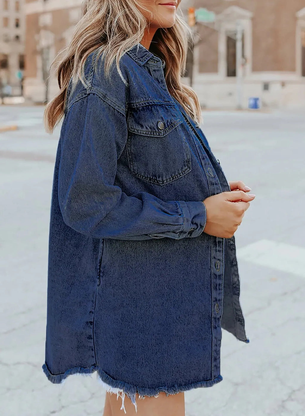 Women's Button Down Raw Edge Denim Jacket