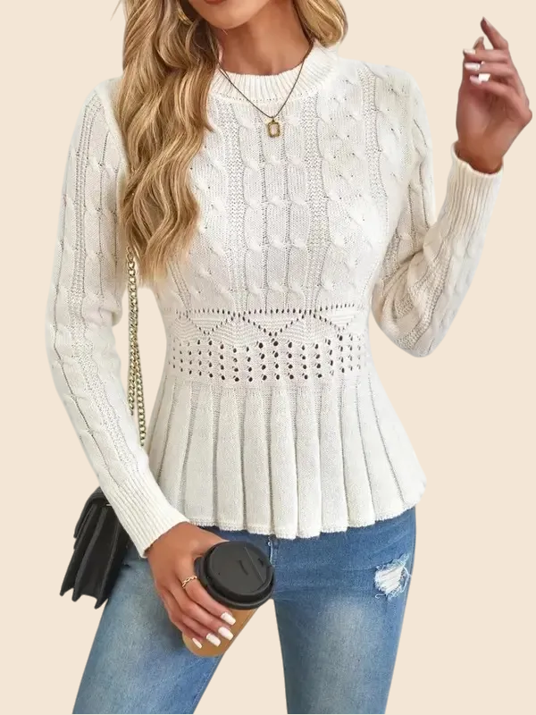 Women's Crew Neck Long Sleeve Chunky Knit Sweater