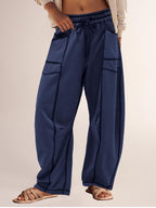 Women's High Waisted Drawstring Wide Leg Baggy Barrel Pants