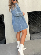 Women's Washed Denim Puff Sleeve Dress