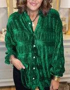 Women's Shirred Velvet Button Down Top
