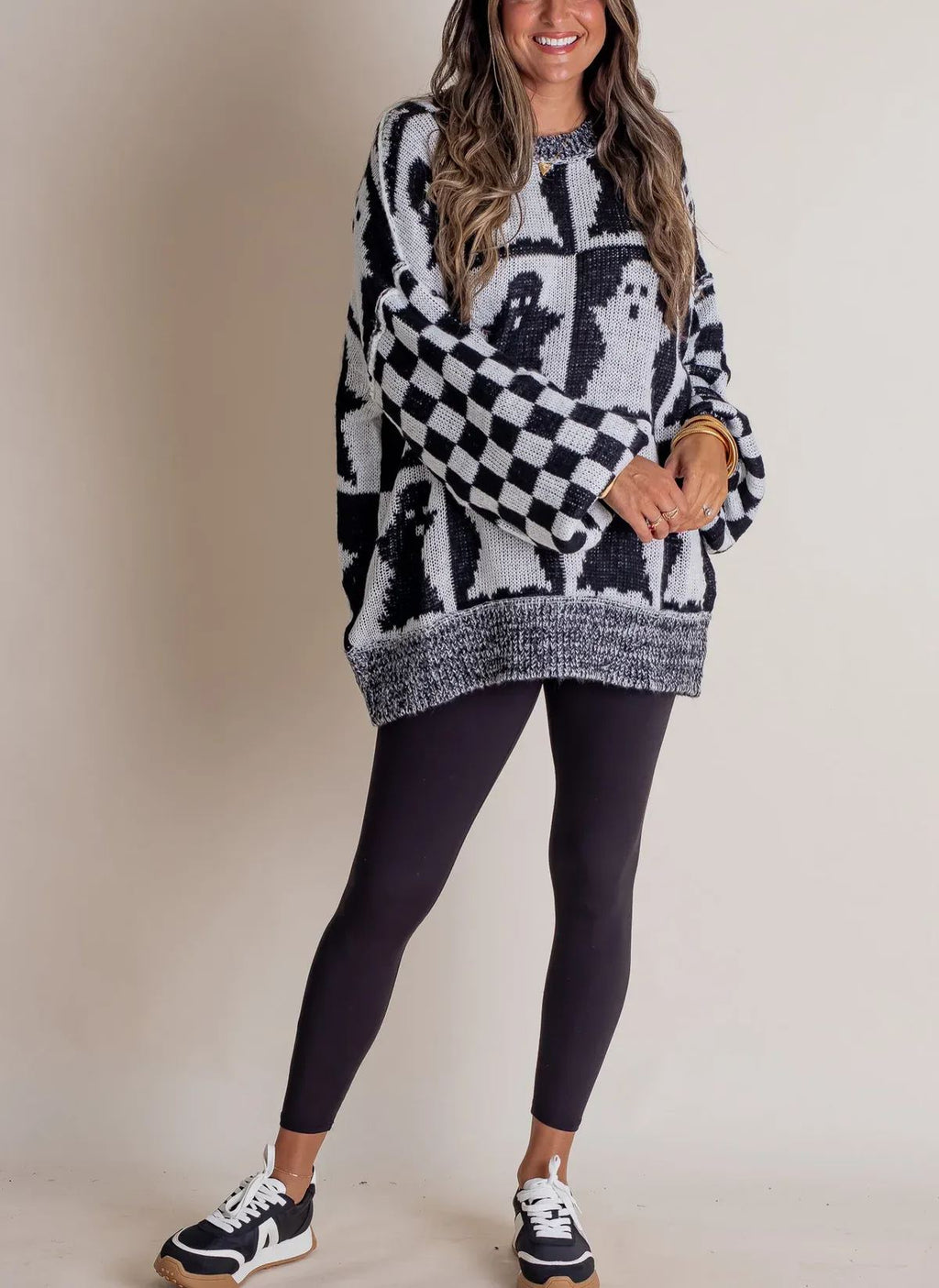 Women's Halloween Checkered Sweater - Spooky Season