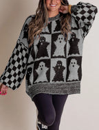 Women's Halloween Checkered Sweater - Spooky Season