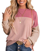 Women's Crewneck Color Block Ribbed Tops