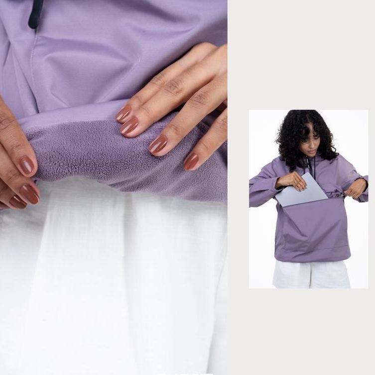 Fleece-lined Hooded Rain Jacket With Kangaroo Pocket (Buy 2 Free Shipping)