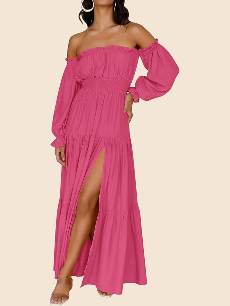 Women's Sexy Off Shoulder Side Split Flowy Maxi Dress