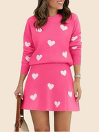 Women's Heart Sweater and Skirt Two Piece Set