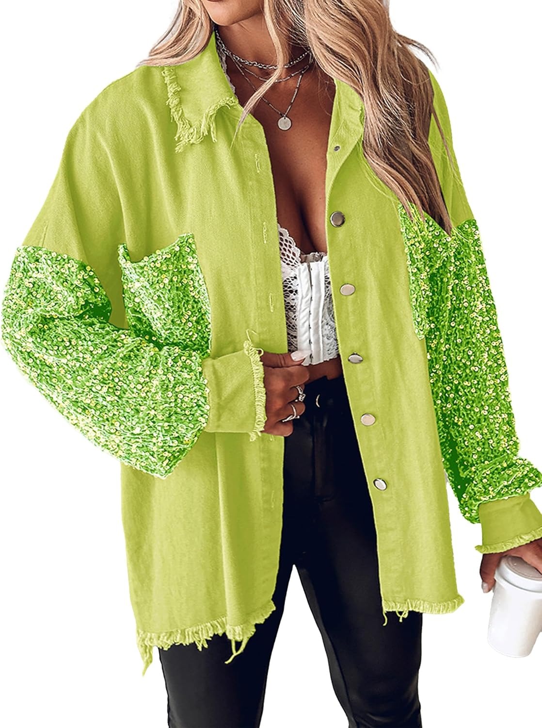 Women's Oversized Sequin Patchwork Denim Jacket