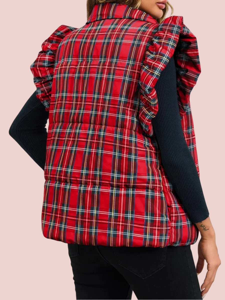 Women's Christmas Ruffle Sleeveless Plaid Vest