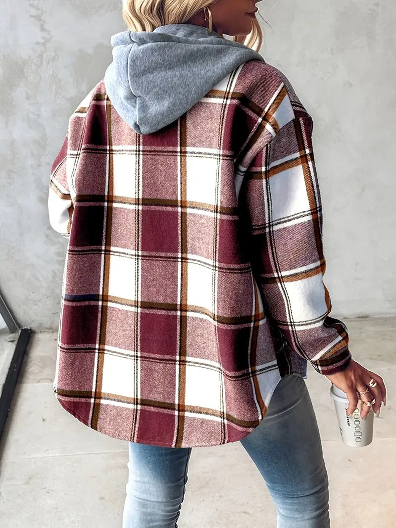 Women's Plaid Button Down Fleece Lined Hooded Jackets