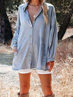 Women's Oversized Denim Shirt Dress With Pockets