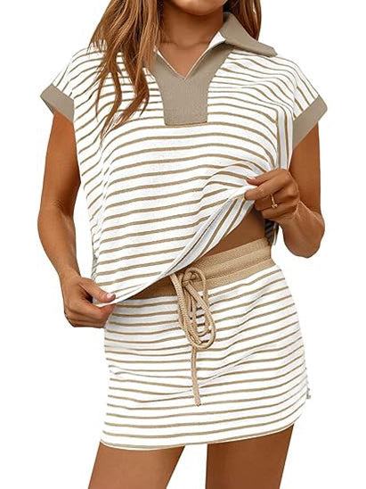 Women's Striped V-neck Two-piece set